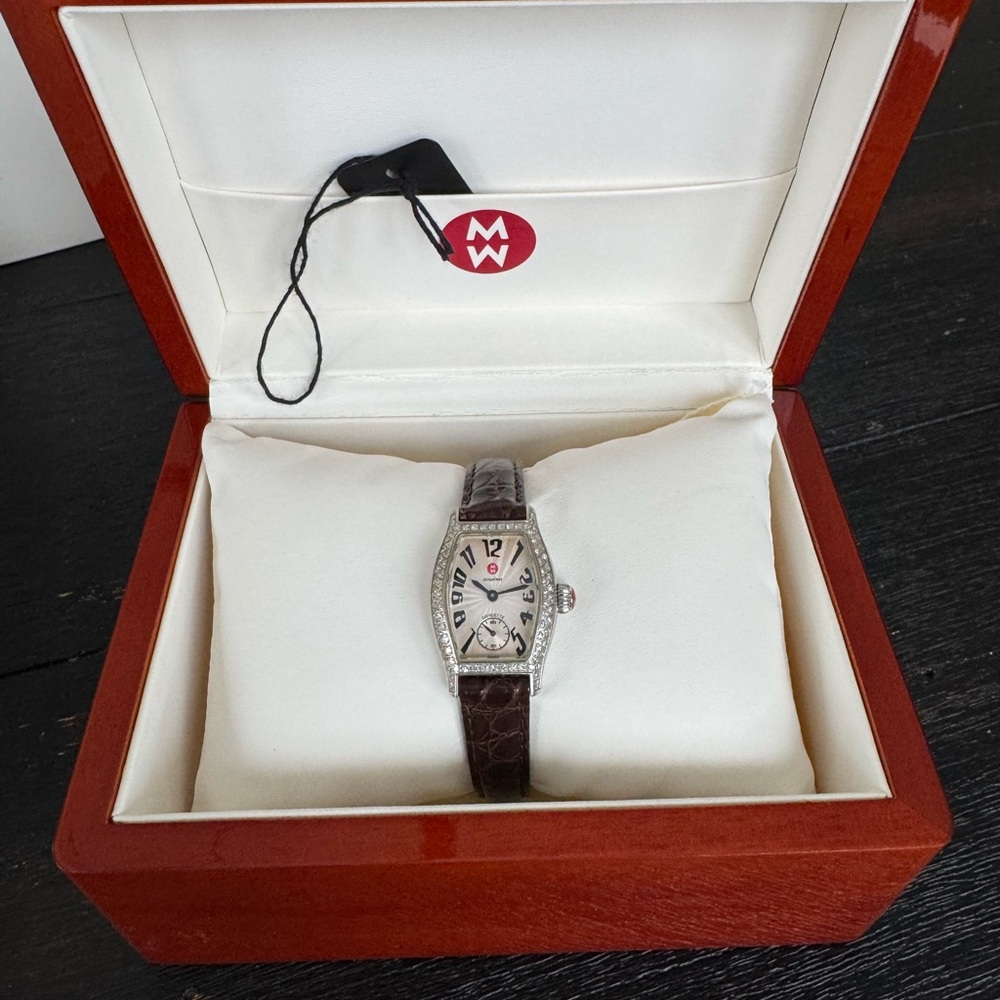 Michele Petite Coquette Diamond Watch, original box, new battery & MW strap